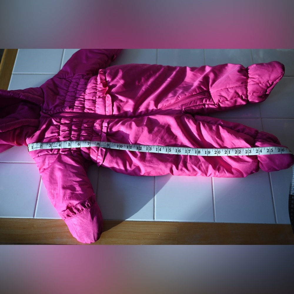 Rothschild 12M Infant Girls Snowsuit In Vibrant Pink with Floral Embossed Design - Picture 13 of 15
